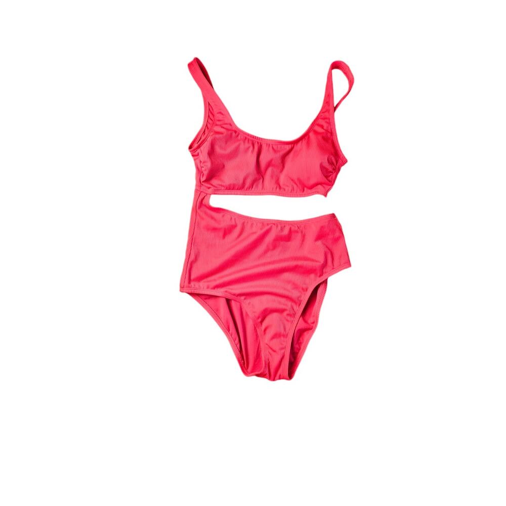 Kona Sol Rib Texture Side Cut Out Medium Coverage One Piece Swimsuit Small NWT